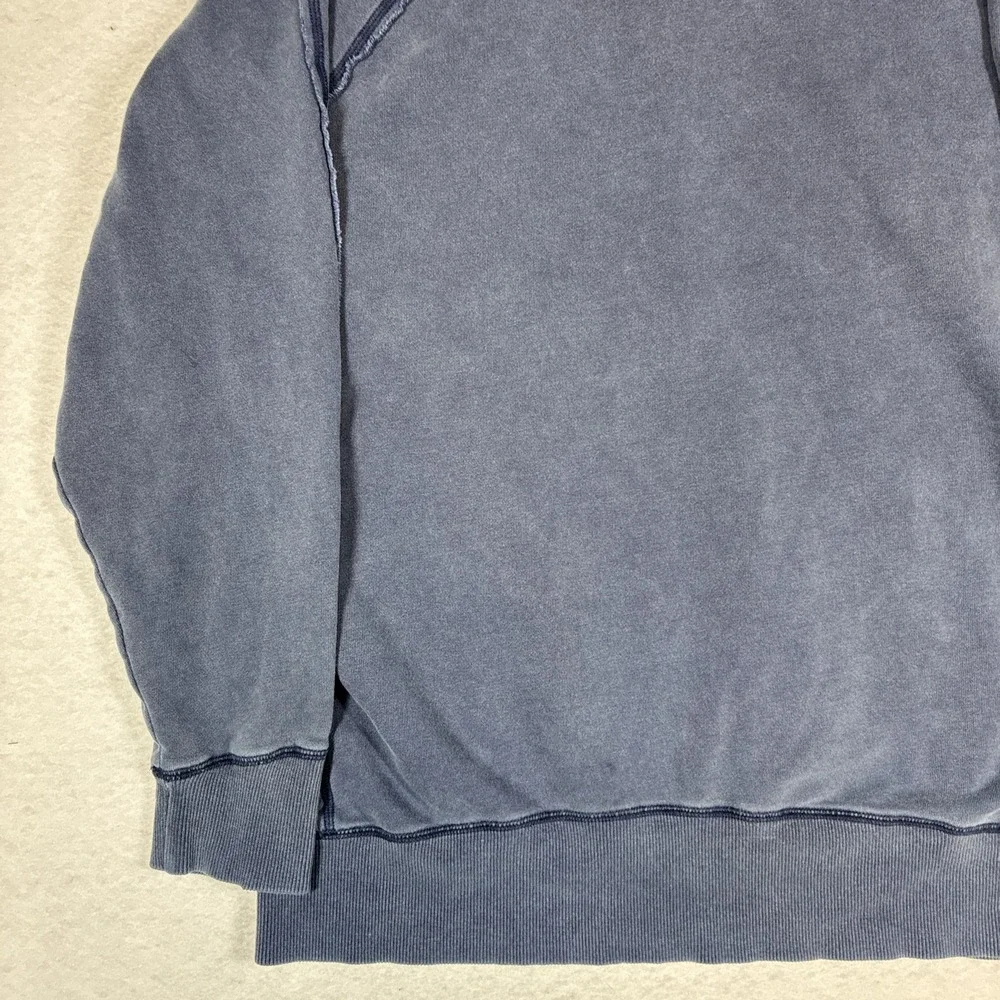 Rare The North Face Mens Blue Reverse Seam Raw Hem Pullover Hoodie Size Large